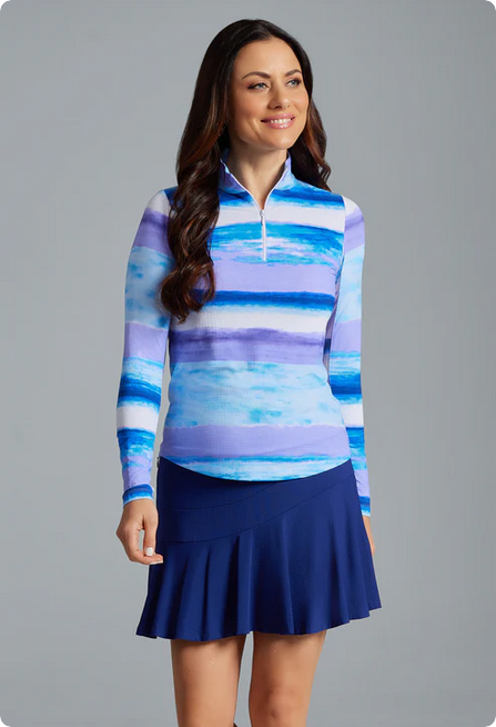 Ibkul IBKUL Amy Long Sleeve Zip Mock Neck, Peri / Lavender
