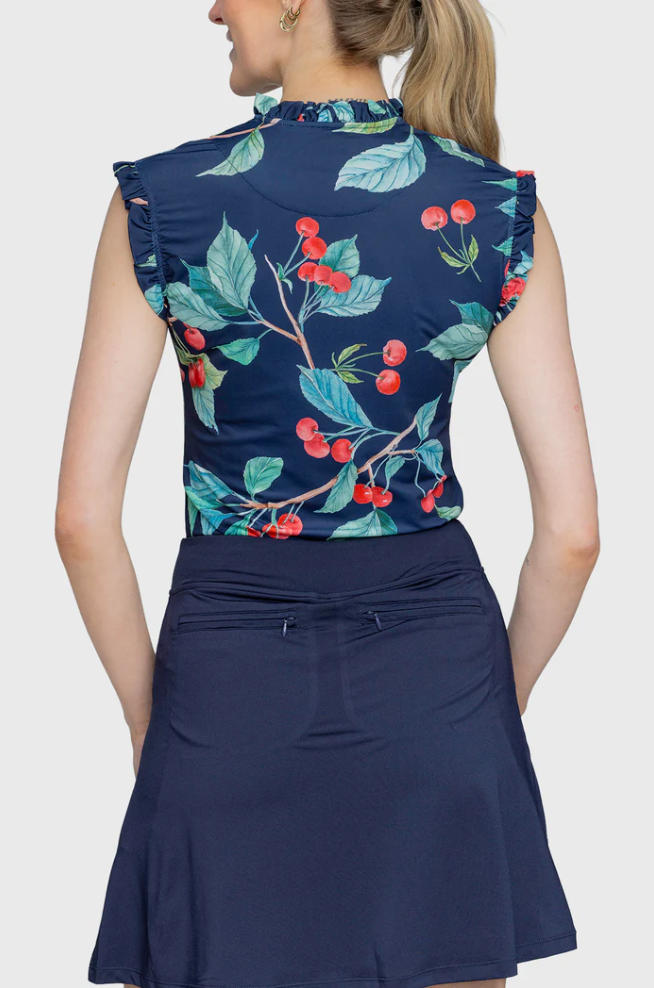 Kastel Ruffle Tank Navy Cherries 1/4 Zip