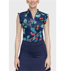 Kastel Ruffle Tank Navy Cherries 1/4 Zip