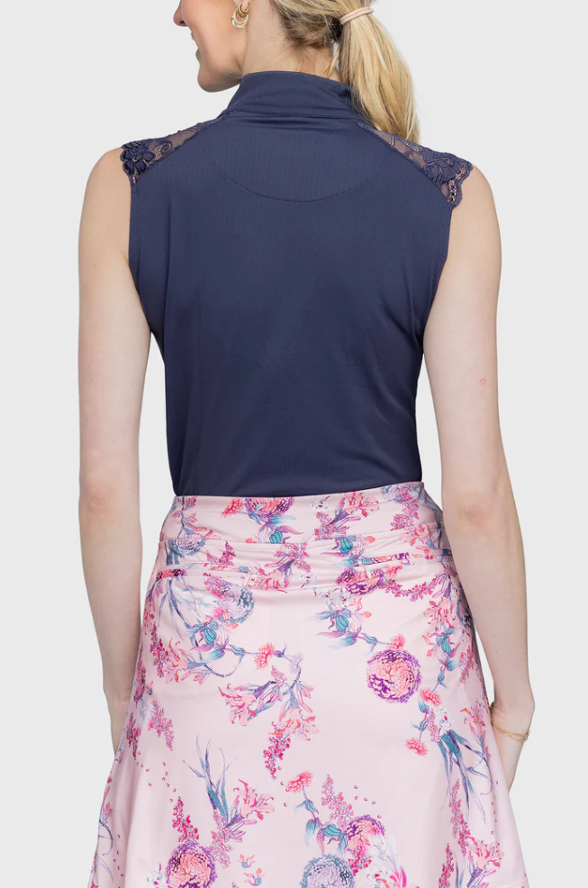 Kastel Kastel Lace Shoulder Tank Solid Navy 1/4 Zip