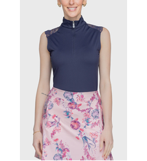 Kastel Kastel Lace Shoulder Tank Solid Navy 1/4 Zip