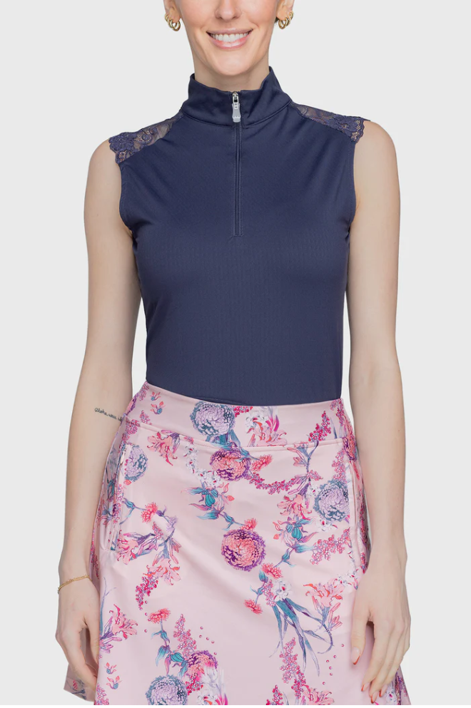 Kastel Kastel Lace Shoulder Tank Solid Navy 1/4 Zip