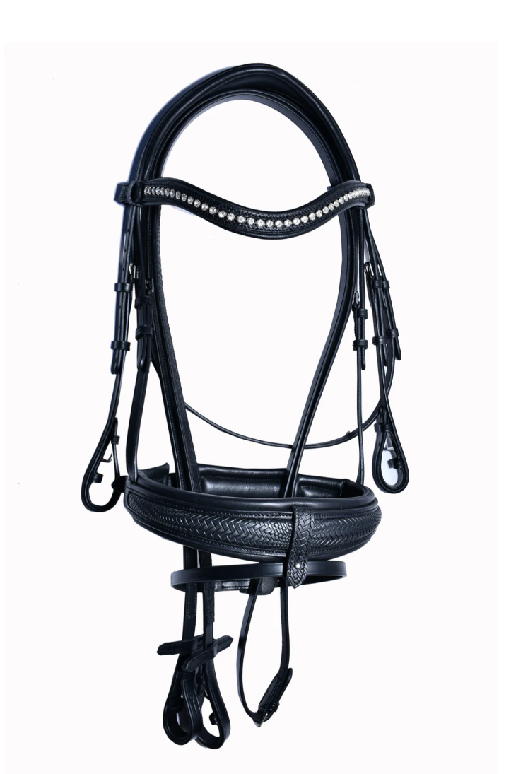 Bridleberry Bridleberry #53 Extra Padded Full Grain Leather Snaffle Bridle w/ Textured Leather Noseband