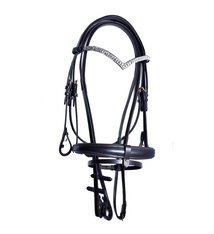 Bridleberry Bridleberry #11 Padded Bridle w/ "V" Crystal Browband, Rubber lined Full Grain English Leather Reins