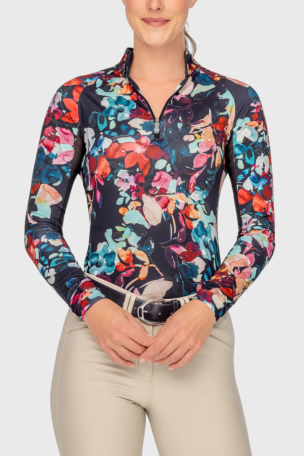 Kastel Kastel Denmark Black Watercolor Floral Long Sleeve 1/4 Zip Sun Shirt