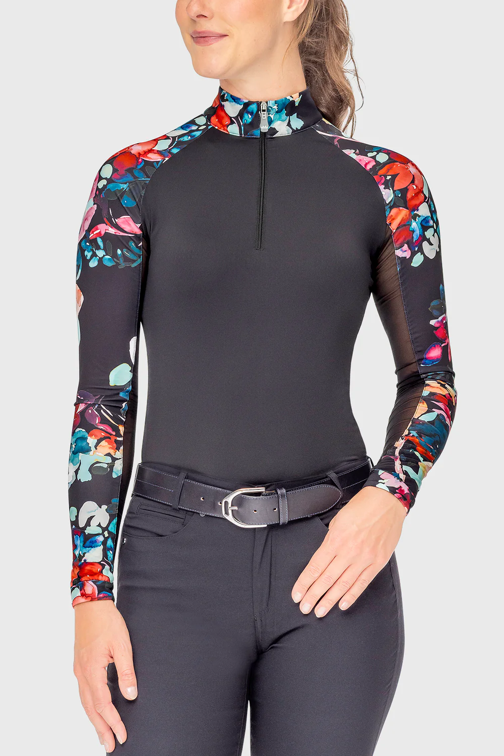 Kastel Kastel Denmark Black Watercolor Floral Long Sleeve Raglan 1/4 Zip Sun Shirt