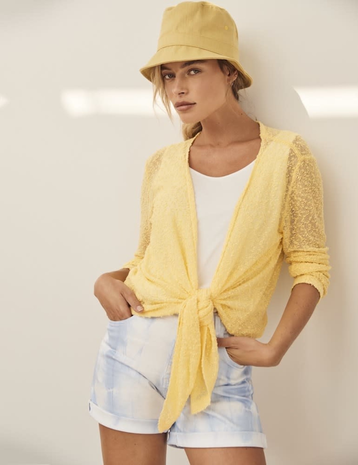 yellow front tie cardigan
