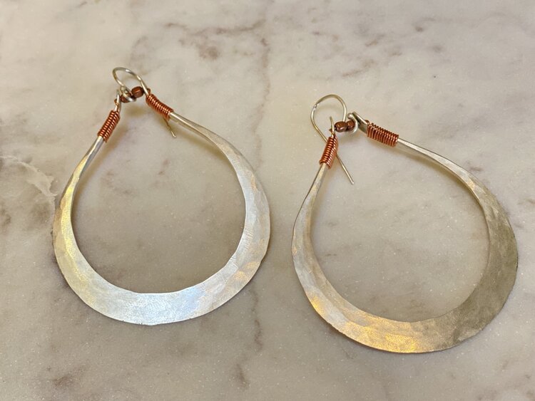 Red Bench Earrings Hammered Drop