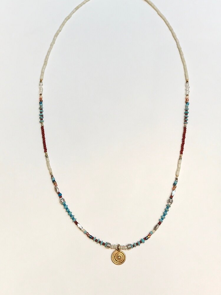 Chipita Necklace- Turquoise, Vintage Glass, Sterling Silver
