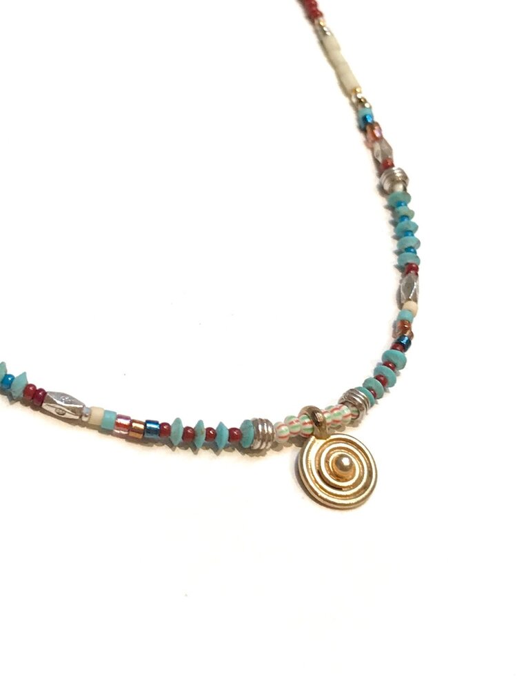 Chipita Necklace- Turquoise, Vintage Glass, Sterling Silver