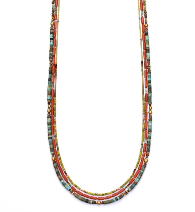 Chipita Necklace 30" SS, Bronze, Copper, Turquoise