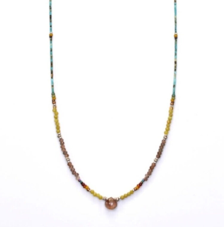 Chipita Necklace 16" SS, Andalusite, Yellow Opal