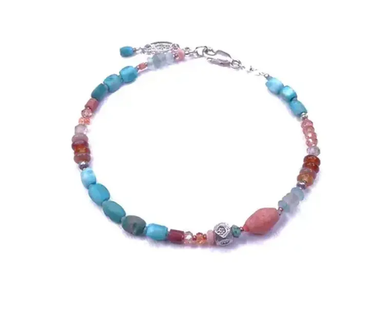 Chipita Bracelet SS, Turq, Agate, Spessartine, Cubic Zirconia, Roman Glass, Faiance