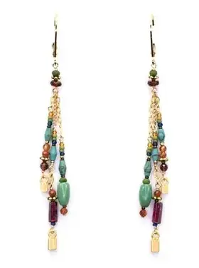 Chipita Earrings 2.75" Gold Fill, 18K Vermeil, Turq, Garnet, Goldstone, Citrine