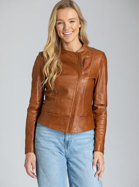 Collarless Zip Up Leather Jacket