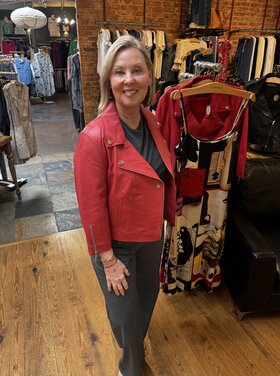 Perforated Leather Moto 3/4 Sleeve Jacket