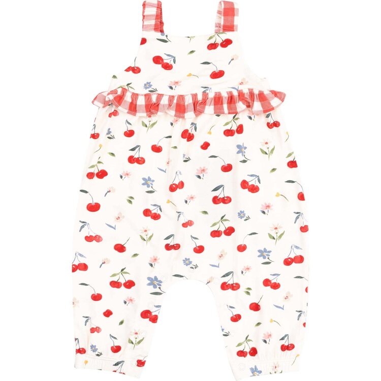 Angel Dear Watercolor Cherries + Gingham Ruffle Waist Romper