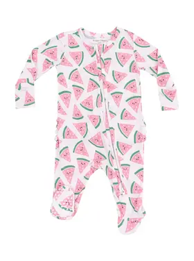 Angel Dear Watermelon Hearts 2 Way Zipper Ruffle Back Footie