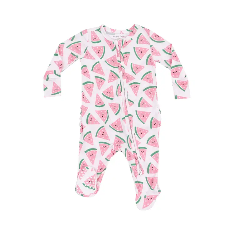 Angel Dear Watermelon Hearts 2 Way Zipper Ruffle Back Footie