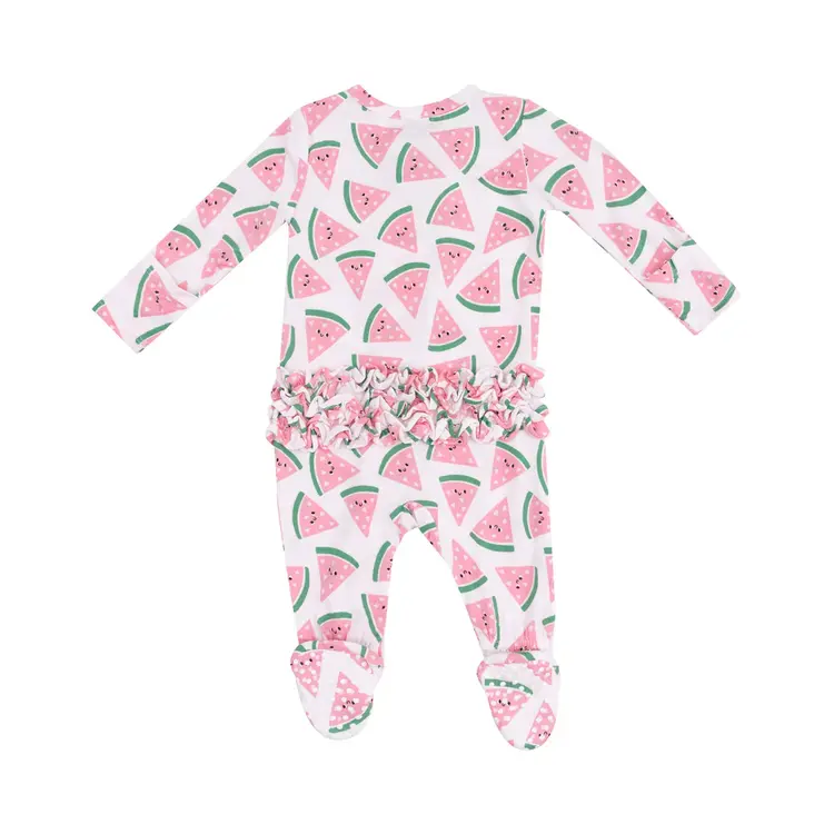 Angel Dear Watermelon Hearts 2 Way Zipper Ruffle Back Footie