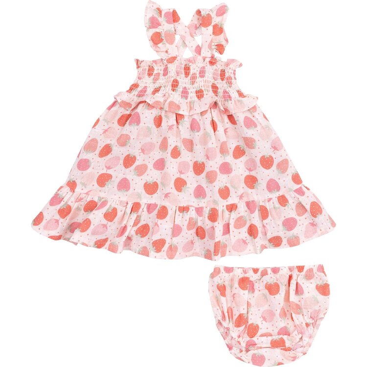 Angel Dear Strawberry Bliss Smocked Ruffle Sundress & Diaper Cover