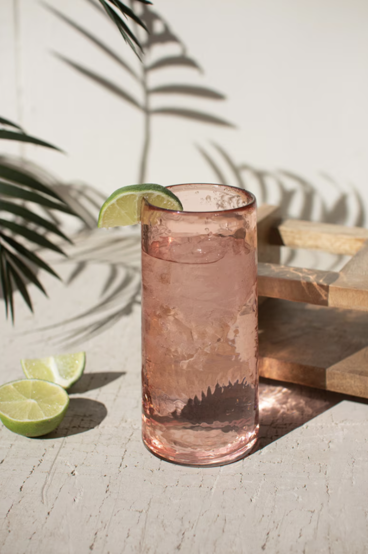 4 Cocktail Glasses w Wooden Tray