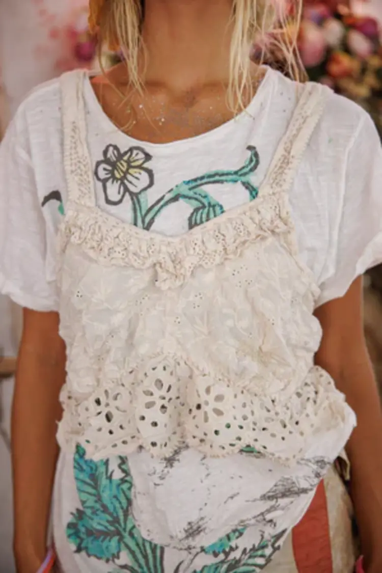 Magnolia Pearl Olive Eyelet Ruffle Cami Moonlight