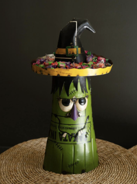 RECYCLED IRON GREEN MONSTER WITH CANDY HAT