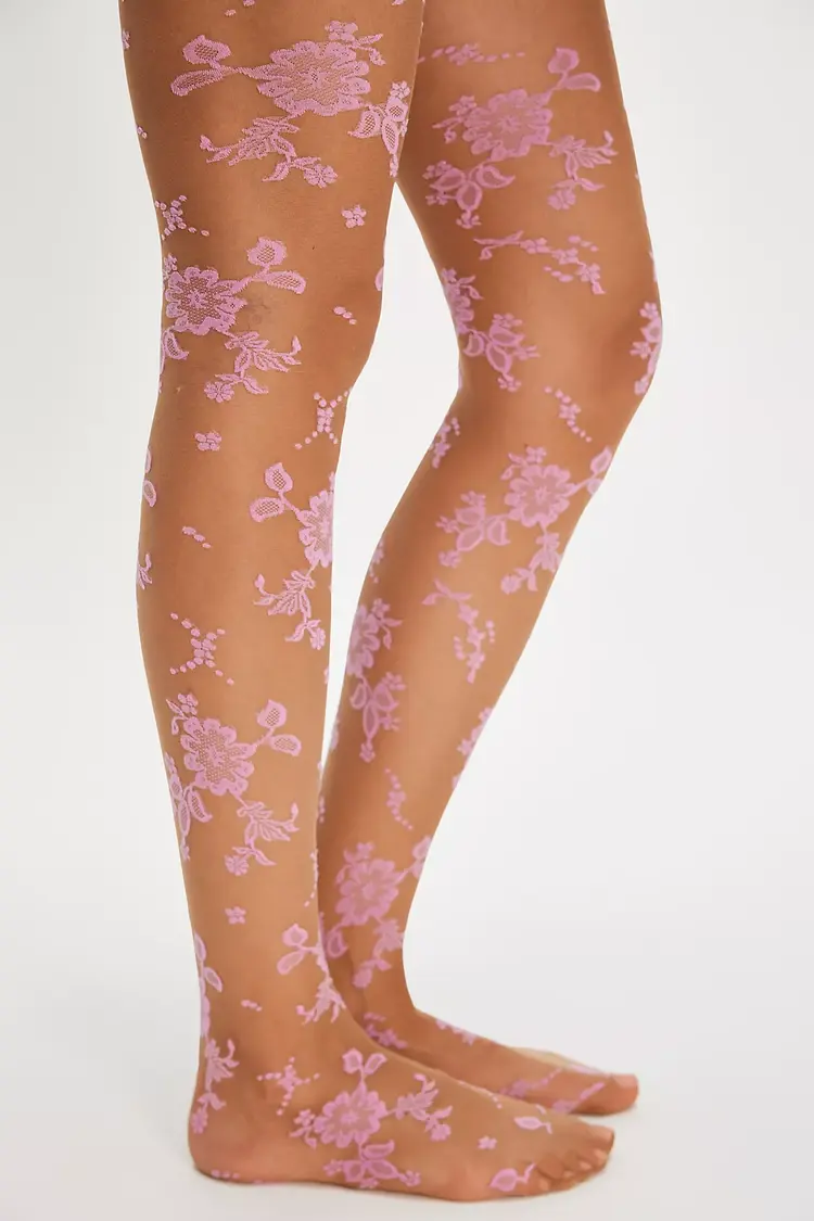 Free People Flocked Floral Tight Pink Combo Small Medium