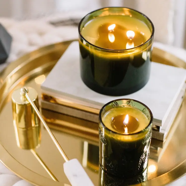 Thymes FFr Candle, Molded Green Glass