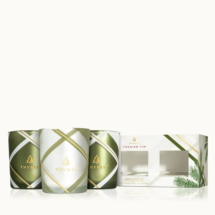 Thymes FFr Frosted Plaid Votive Trio Set