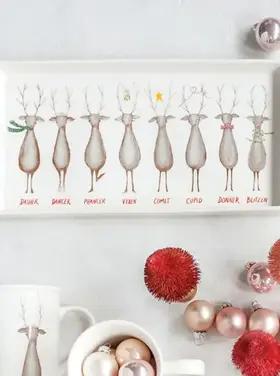 Creative Co-Op Stoneware Platter with Santa's Reindeer