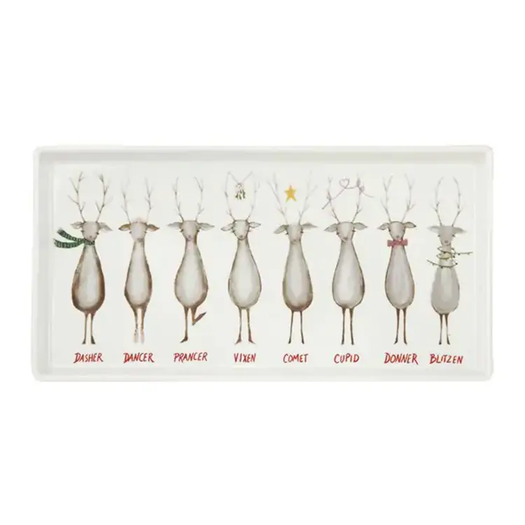 Creative Co-Op Stoneware Platter with Santa's Reindeer