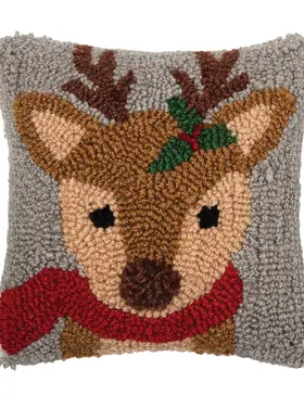 Woodland Reindeer Hooked Pillow