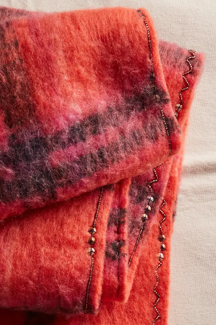 Free People Highland Plaid Skinny Scarf Pink Combo