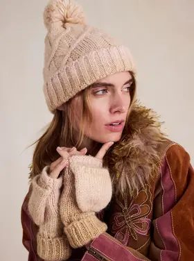 Free People Rainbow Run Hat + Gloves Set Ivory