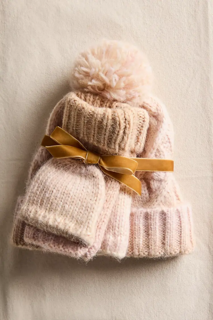 Free People Rainbow Run Hat + Gloves Set Ivory