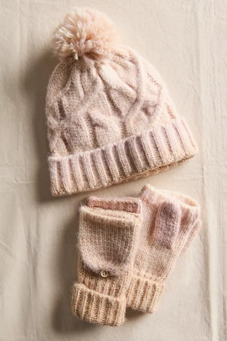Free People Rainbow Run Hat + Gloves Set Ivory