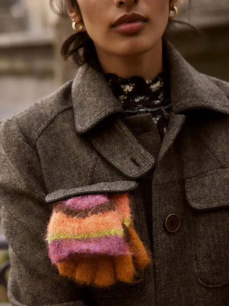 Free People Super Stripe Gloves Hot Coral