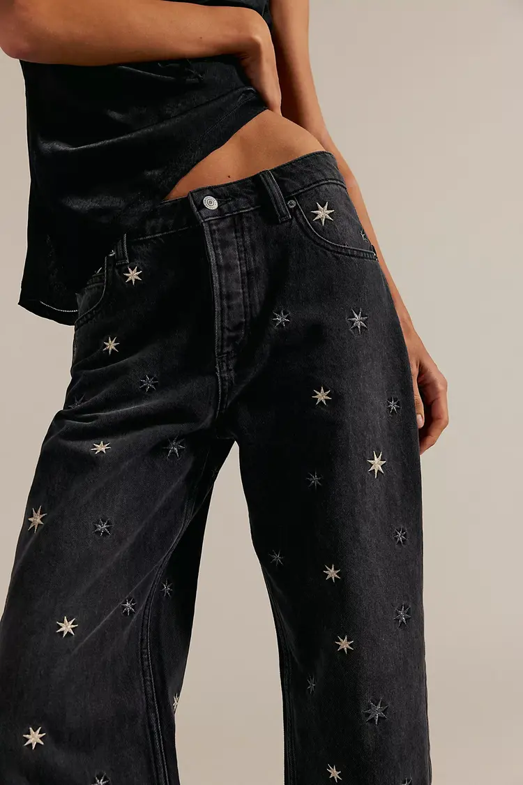 Free People Deep Trance Shine Embroidered Jeans
