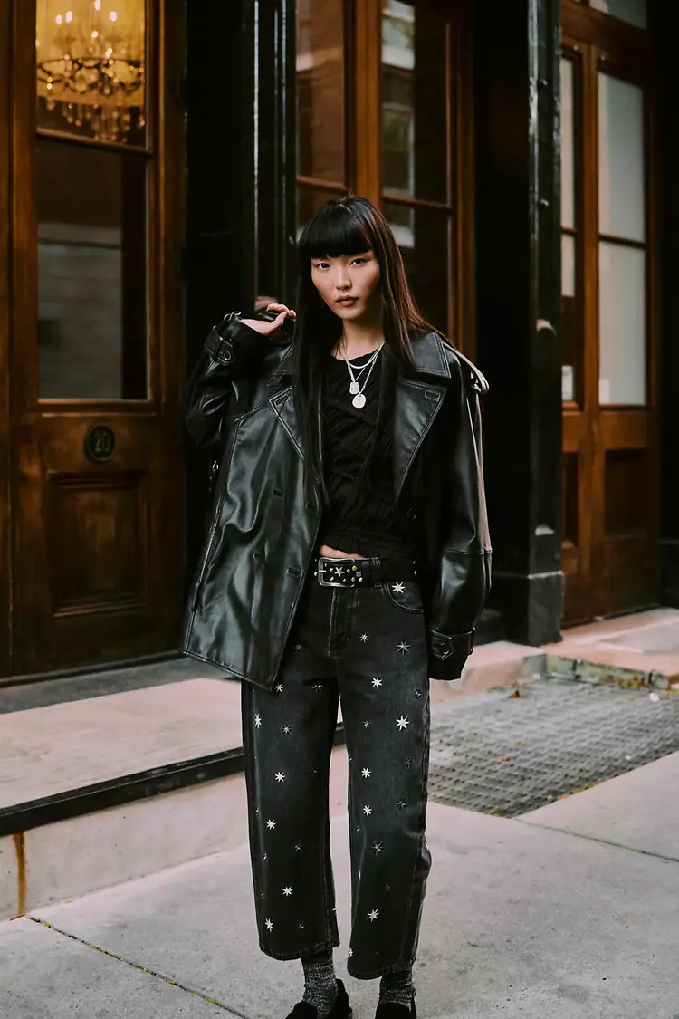 Free People Deep Trance Shine Embroidered Jeans