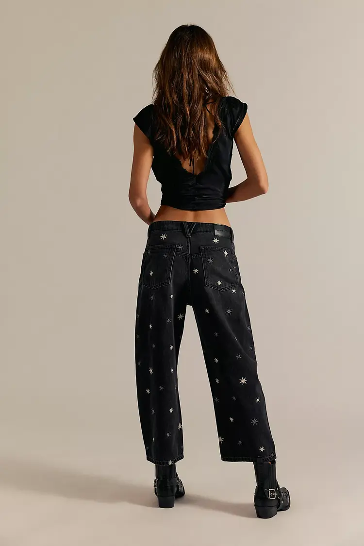 Free People Deep Trance Shine Embroidered Jeans