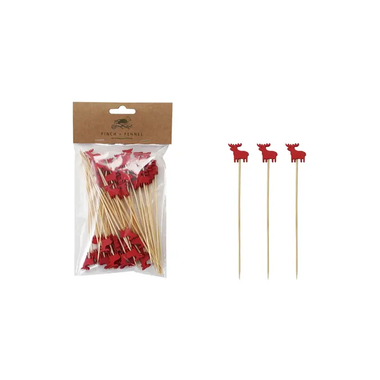 Creative Co-Op Bamboo Single Use Skewers with Moose Shaped Handles, Set of 50