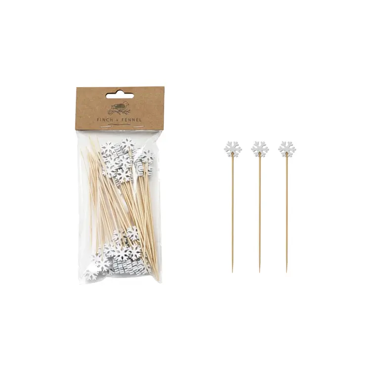 Creative Co-Op Bamboo Single Use Skewers with Snowflake Shaped Handles, Set of 50