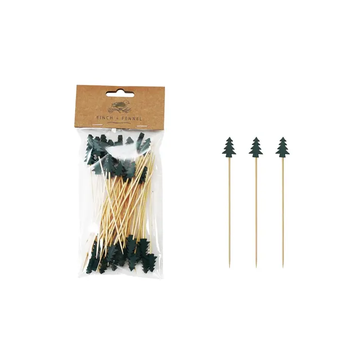 Creative Co-Op Bamboo Single Use Skewers with Tree Shaped Handles, Set of 50