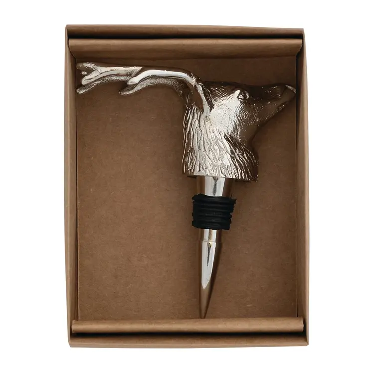Creative Co-Op Deer Head Bottle Stopper in Kraft Box