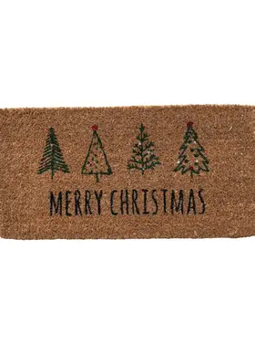 Creative Co-Op Doormat with Christmas Trees "Merry Christmas"