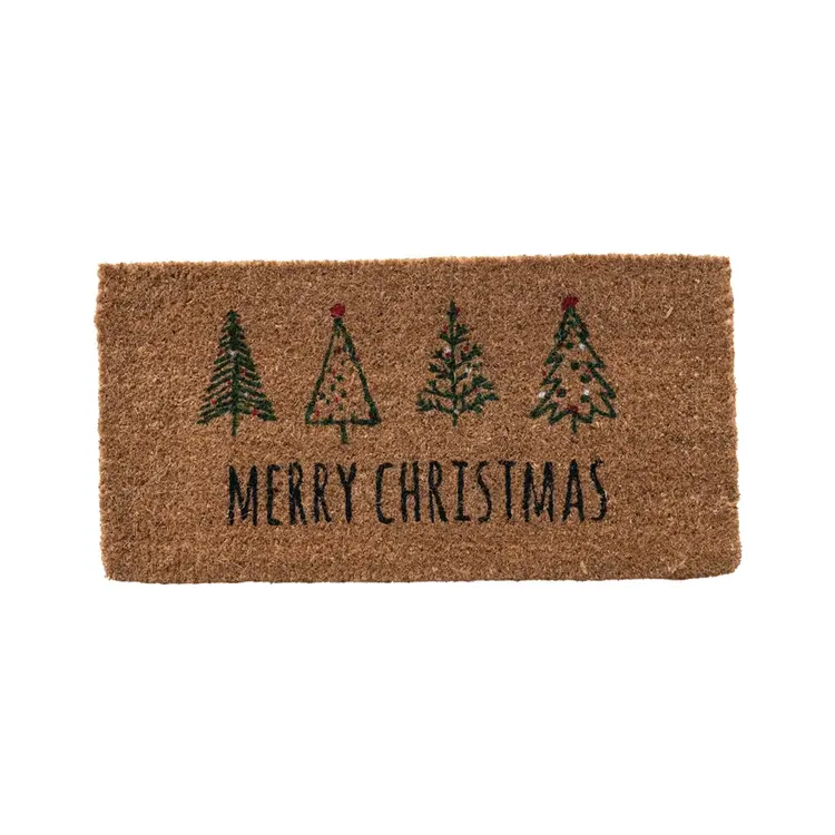 Creative Co-Op Doormat with Christmas Trees "Merry Christmas"