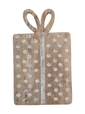 Creative Co-Op Gift Shaped Cheese/Cutting Board with Dots & Bow Handle