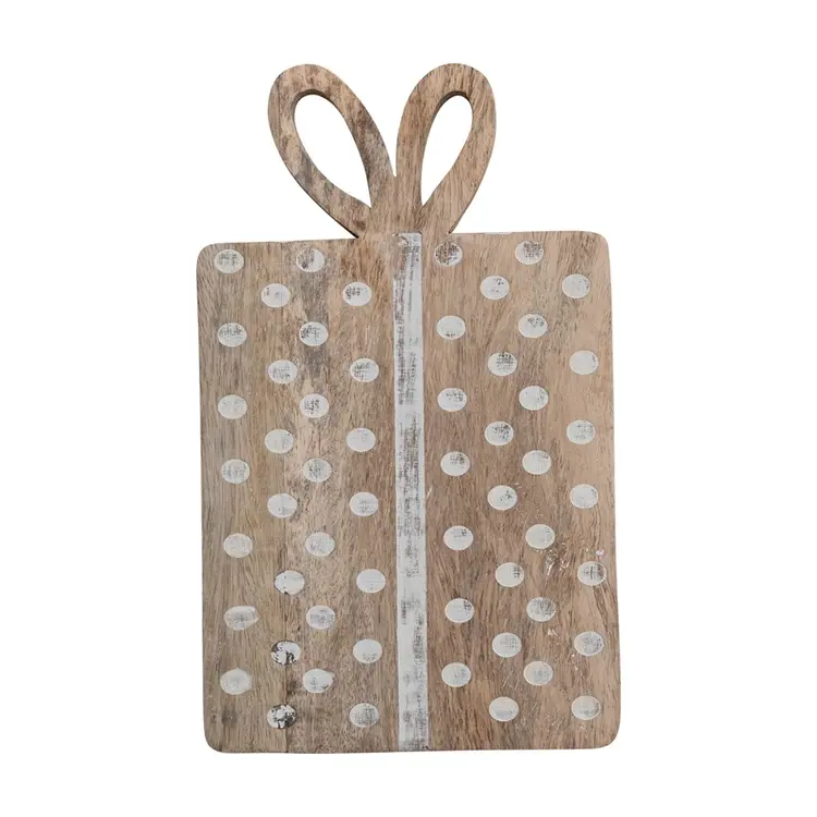Creative Co-Op Gift Shaped Cheese/Cutting Board with Dots & Bow Handle